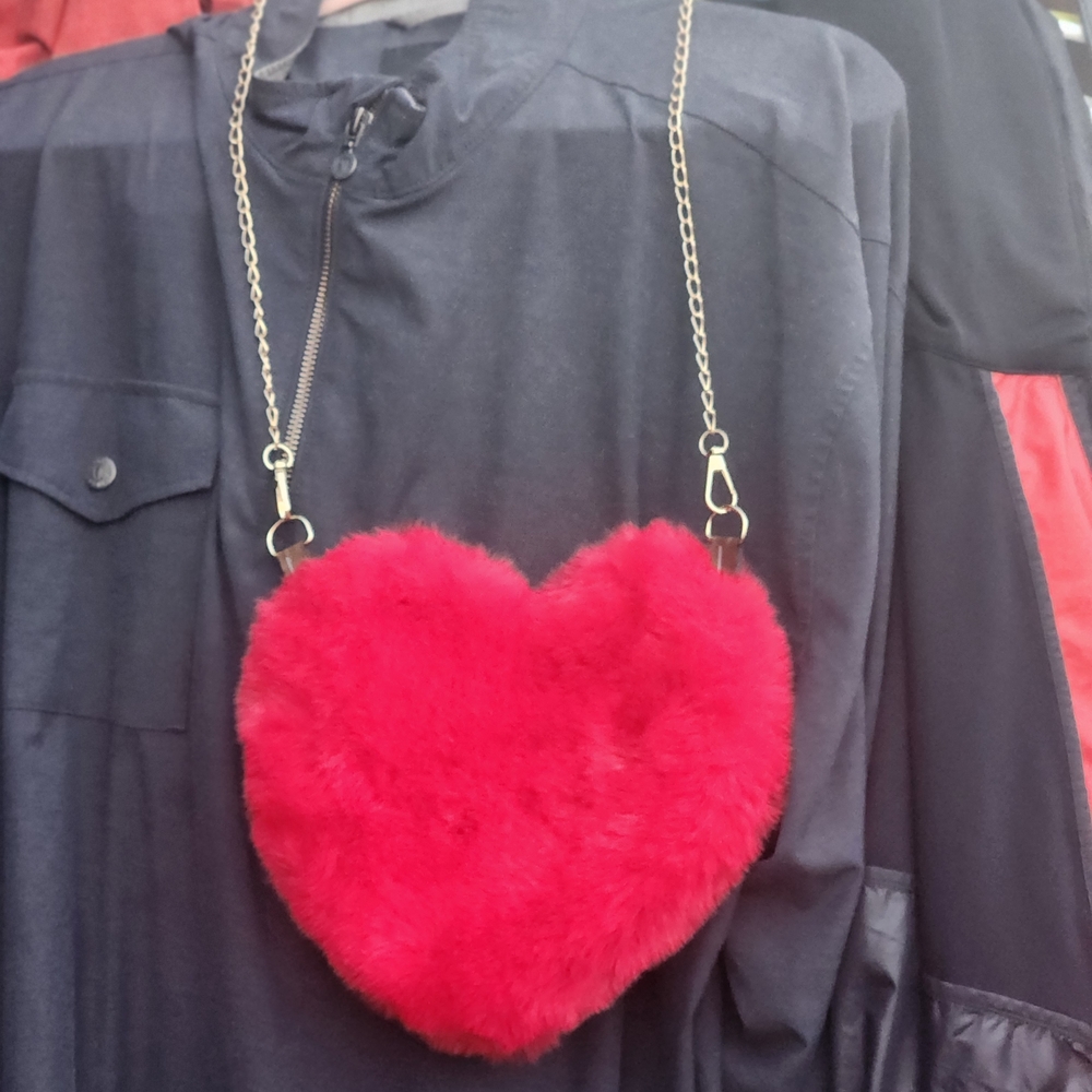 Heart-Shaped Furry Purse